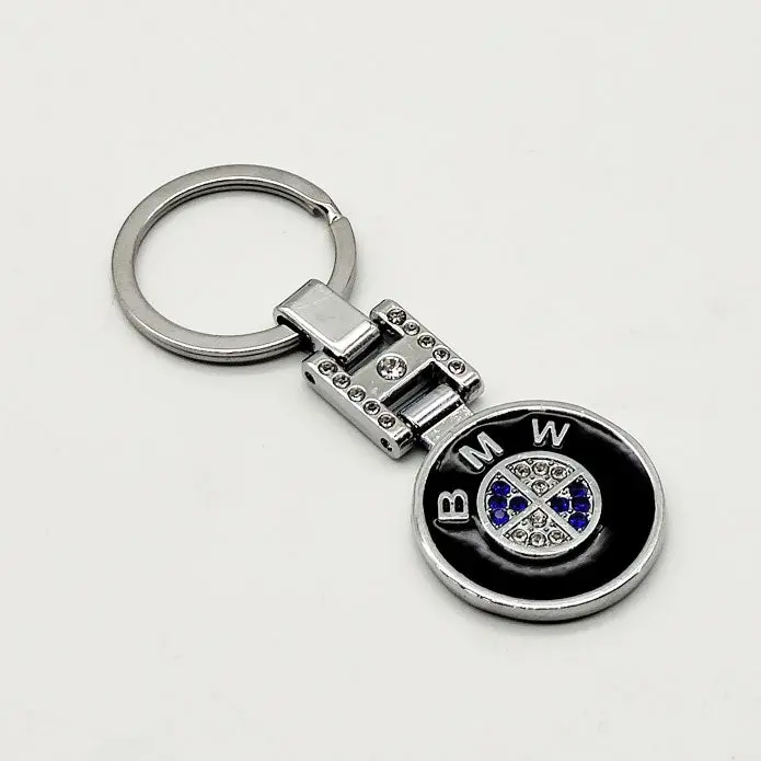 Bmw Metal Keychain Keyring Round - Black And Chrome 2