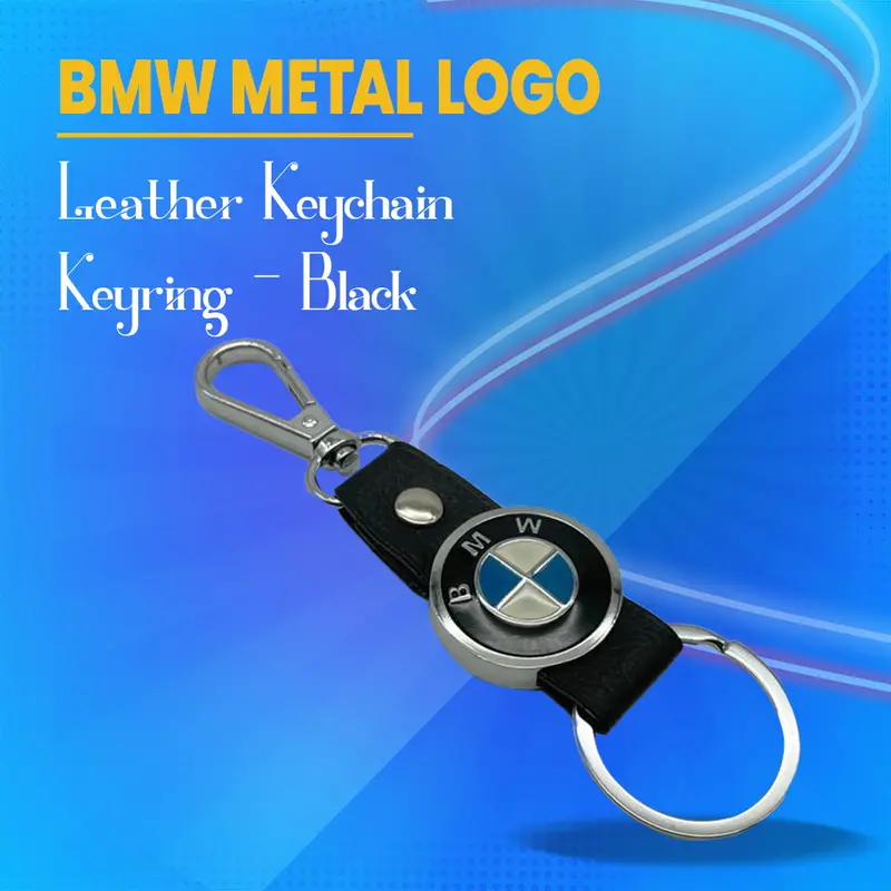 Bmw Metal Logo Leather Keychain Keyring - Black 1
