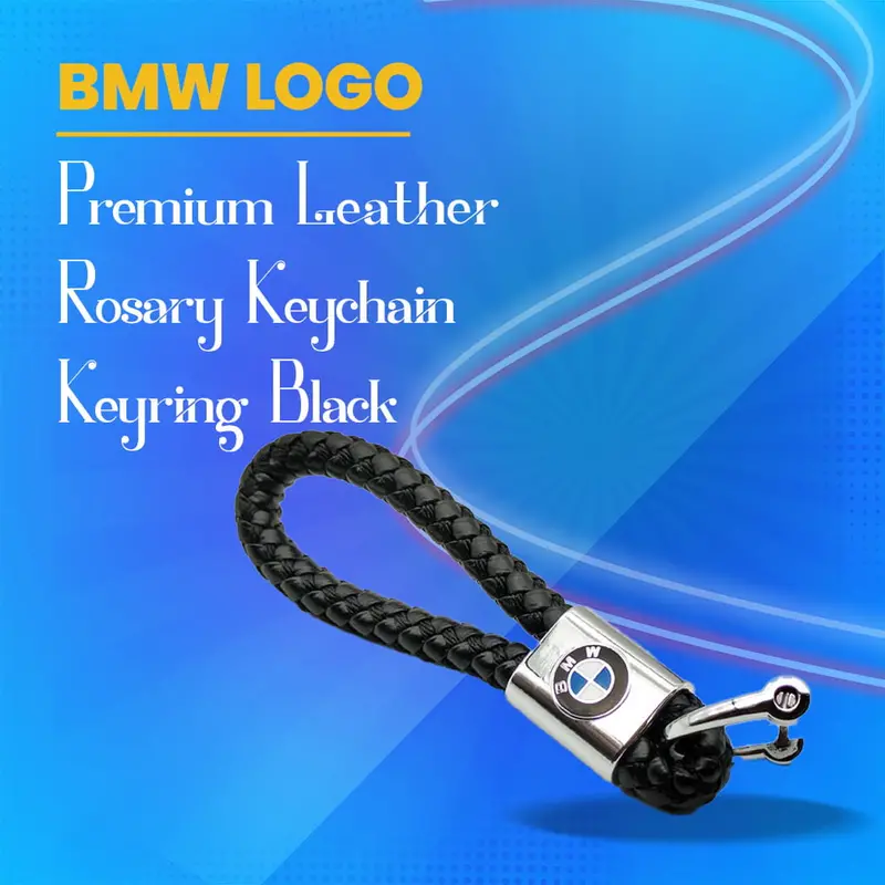 Bmw Premium Leather Rosary Keychain Keyring - Black 1