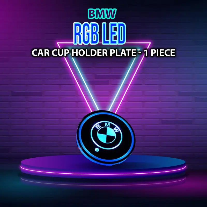 Bmw Rgb Led Car Cup Holder Plate - 1 Piece - Car Rgb Led Cup Holder Mat Pad Coaster Rechargeable Interior Atmospher 1