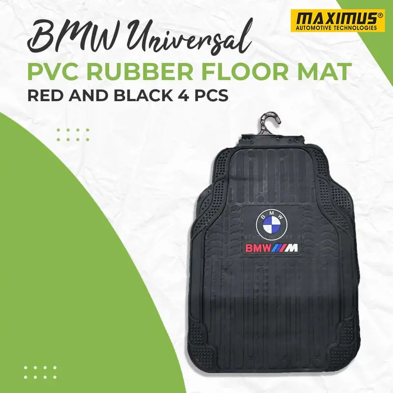 Bmw Universal Pvc Rubber Floor Mat Red And Black Mix Design 5 Pcs - Foot Mat For Car 1