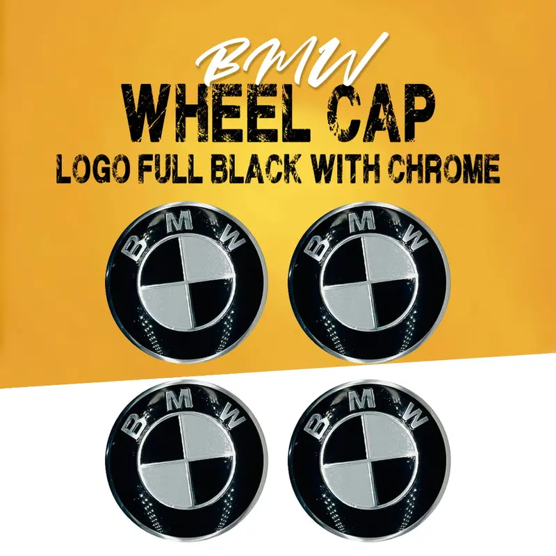 Bmw Wheel Cap Logo Full Black With Chrome Center Hub Sticker - 4 Pcs 1