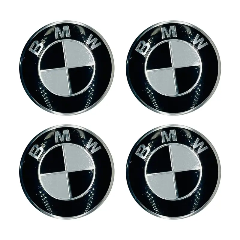 Bmw Wheel Cap Logo Full Black With Chrome Center Hub Sticker - 4 Pcs 2