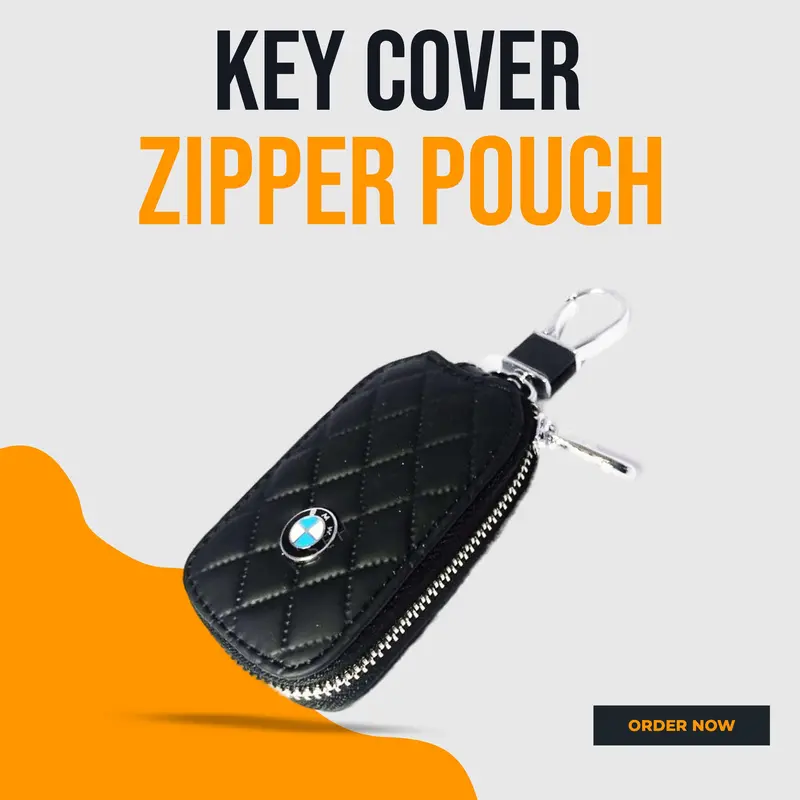 Bmw Zipper 7D Style Key Cover Pouch Black With Keychain Ring 1