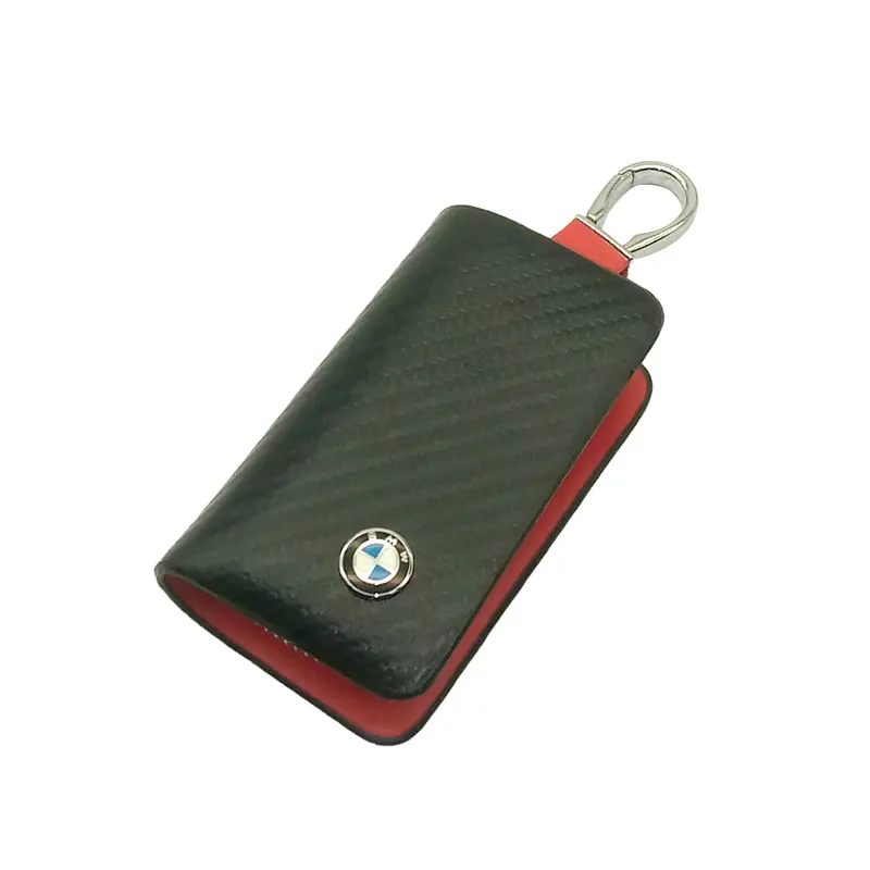 Bmw Zipper Key Cover Pouch Carbon Fiber With Keychain Ring 2