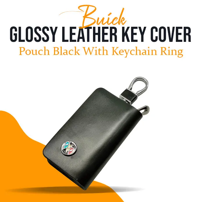 Buick Glossy Leather Key Cover Pouch Black With Keychain Ring 1