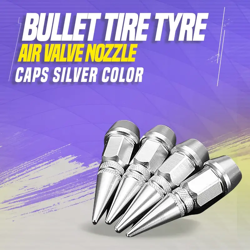 Bullet Tire Tyre Air Valve Nozzle Caps Silver Color 1