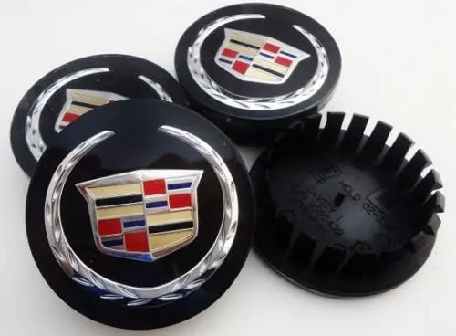 Cadillac 2 5/8Th" Chrome Wreath And Crest Black Center Caps Set Of 4 1
