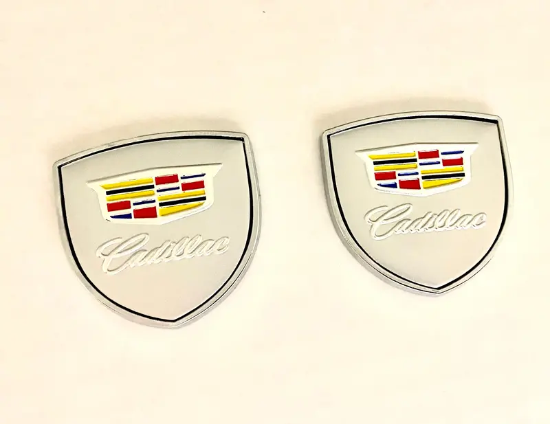 Cadillac New Style Fender Crest Badges Silver Pair 1