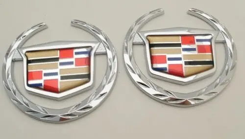 Cadillac Old Style Chrome Wreath And Crest Emblem Pair Factory Gm 1