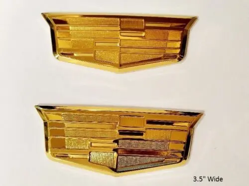Cadillac Style Metal Gold Tone Crest Emblem Pair 1