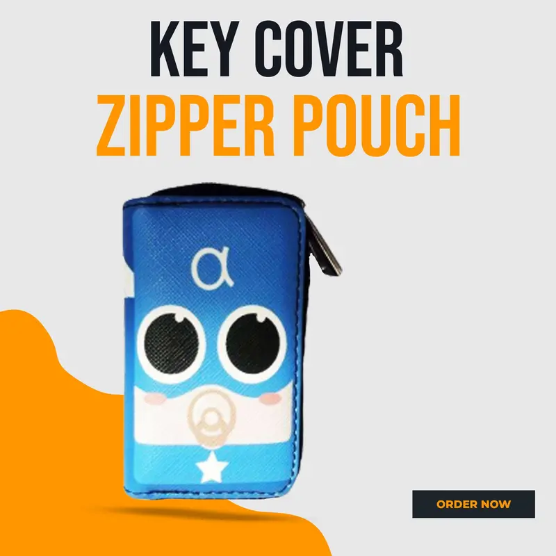 Captain America Zipper Matte Leather Key Cover Pouch With Keychain - Ring 1