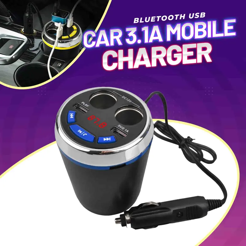 Car 3.1A Mobile Charger Bluetooth Usb - Multi-Functional Cigarette Lighter | Mp3 Player For Music Streaming Via Bluetooth On Fm Supported Dvd Or Cd 1