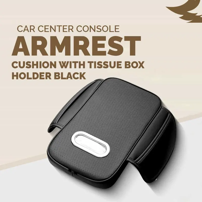 Car Center Console Armrest Cushion With Tissue Box Holder Black 1