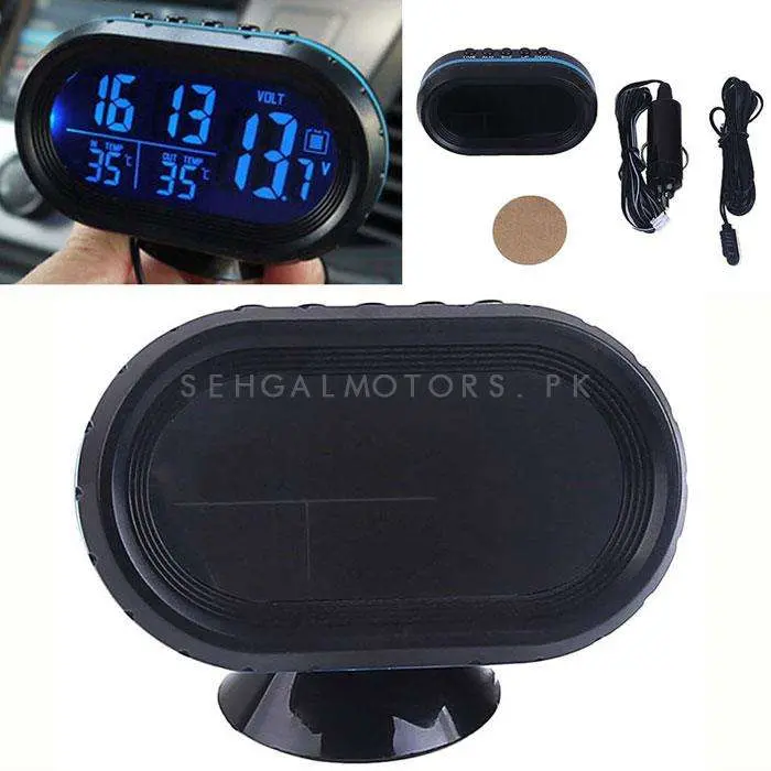 Car Digital Led Display Clock With Volt And Temperature Gauge With Option To Change Back Lit Color - Random Color Blue/Green/Red 2