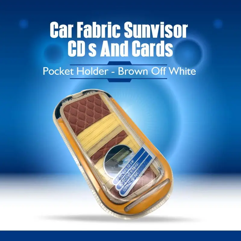 Car Fabric Sunvisor Cd's And Cards Pocket Holder - Brown Off White 1
