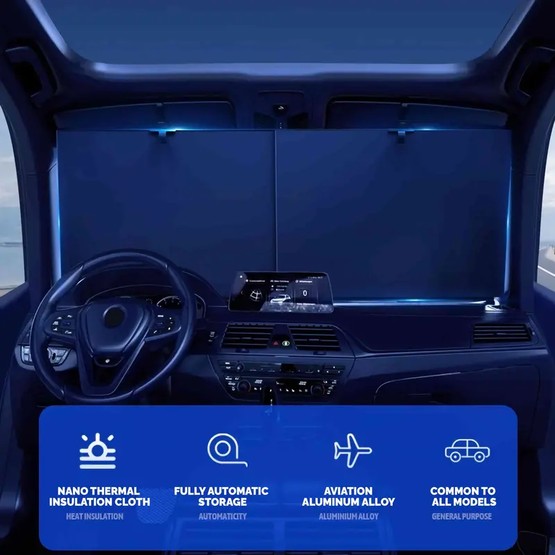 Car Front Retractable Windscreen Sunshade With 3 Suction Cup - Uv Protection | Flexible & Foldable | High Endurance To Heat 1
