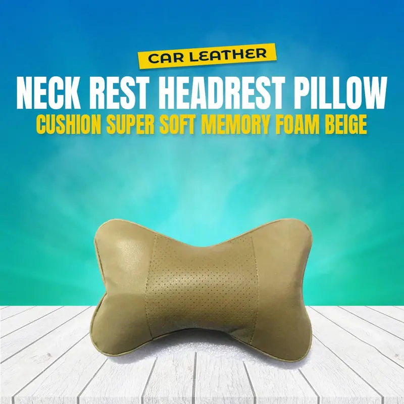 Car Leather Neck Rest Headrest Pillow Cushion Memory Foam Beige - Each 1
