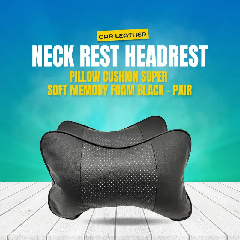 Car Leather Neck Rest Headrest Pillow Super Soft Memory Foam Black 1