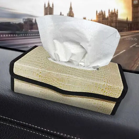 Car Leather Style Tissue Holder Case Box - Beige 2