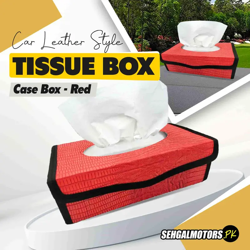 Car Leather Style Tissue Holder Case Box - Red 1