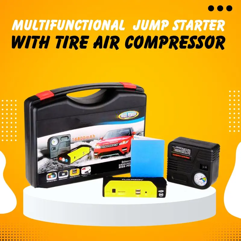 Car Multifunctional Car Battery Jump Starter With Tire Air Compressor - Emergency Jump Wire Car Starter With Tyre Inflator 1