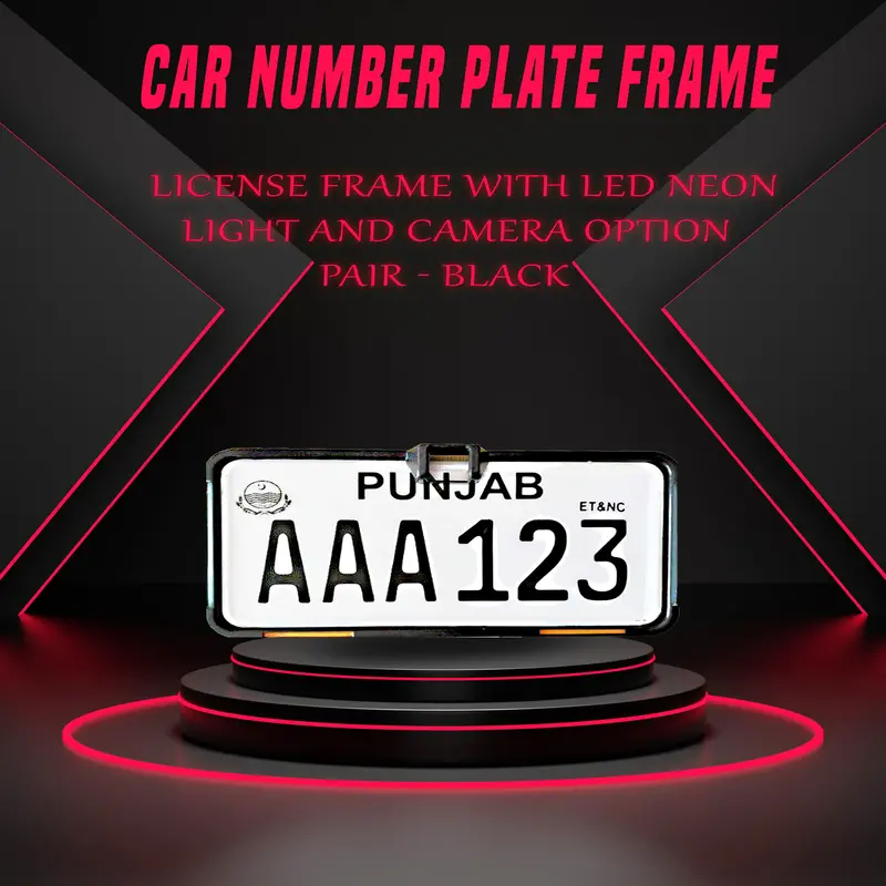 Car Number Plate License Frame With Led Neon Light Pair - Black - -  Camera Option 1