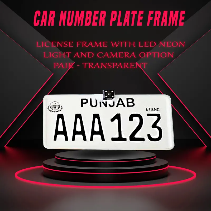Car Number Plate License Frame With Led Neon Light Pair - Transparent - - And Camera Option 1