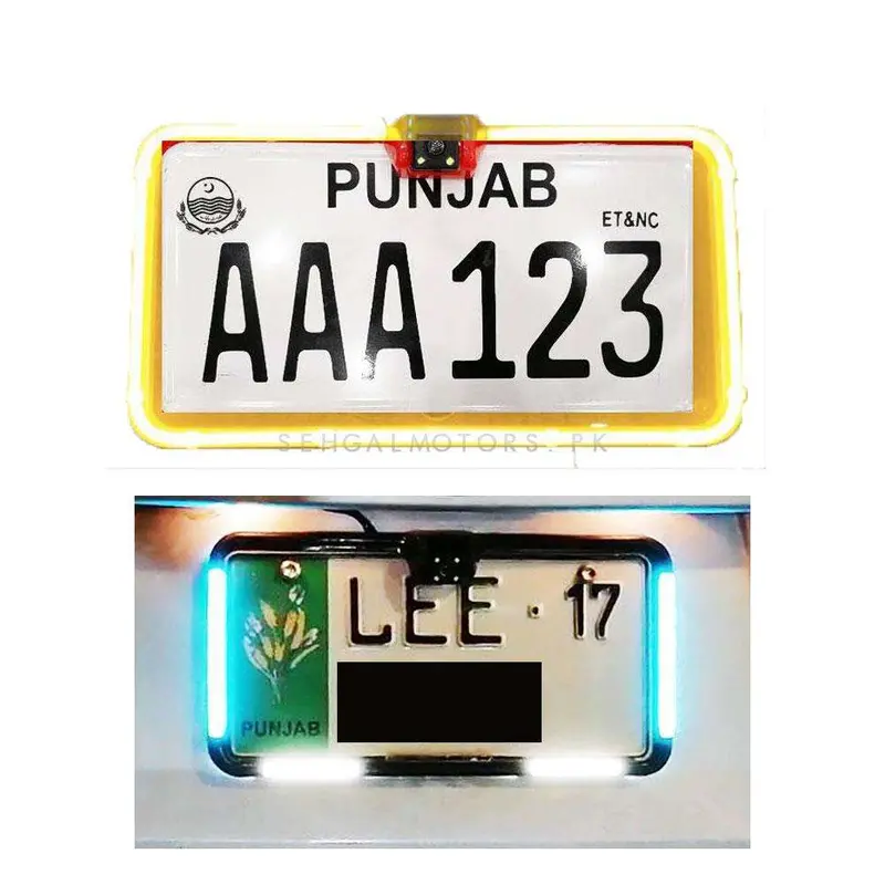 Car Number Plate License Frame With Led Pair - Orange - - Neon Light And Camera Option 2
