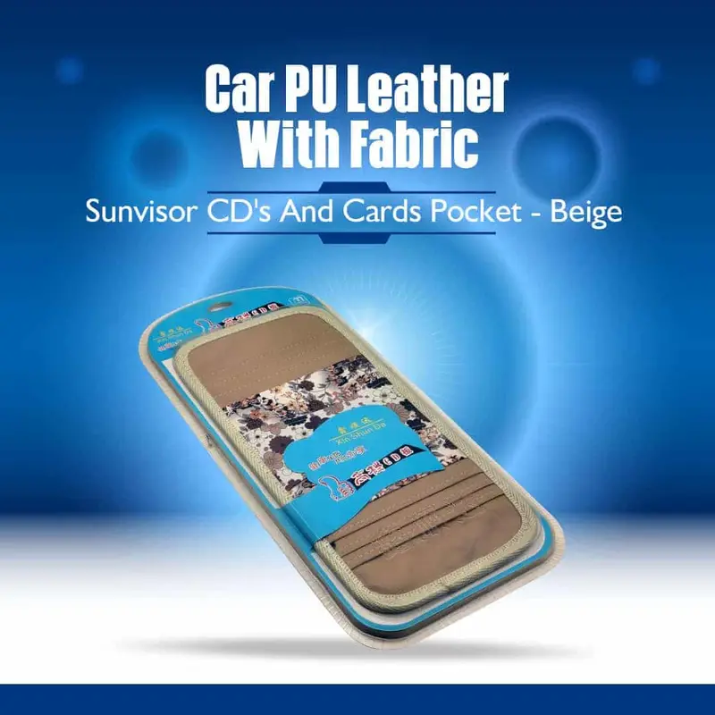 Car Pu Leather With Fabric Sunvisor Cd's And Cards Pocket - Beige 1