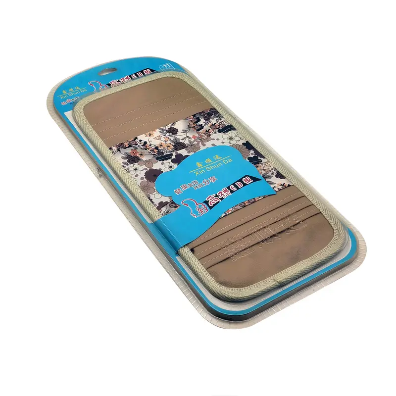 Car Pu Leather With Fabric Sunvisor Cd's And Cards Pocket - Beige 2