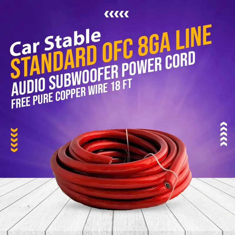 Car Stable Standard Ofc 8Ga  Line Audio Subwoofer Power Cord Oxygen-Free Pure Copper Wire  18 Ft 1