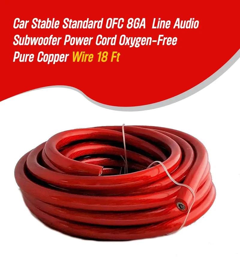 Car Stable Standard Ofc 8Ga Line Audio Subwoofer Power Cord Oxygen-Free Pure Copper Wire 18 Ft 2