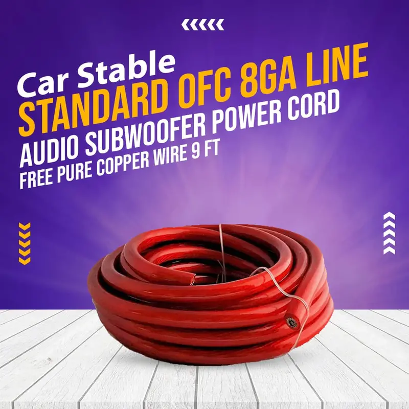 Car Stable Standard Ofc 8Ga Line Audio Subwoofer Power Cord Oxygen-Free Pure Copper Wire 9 Ft 1