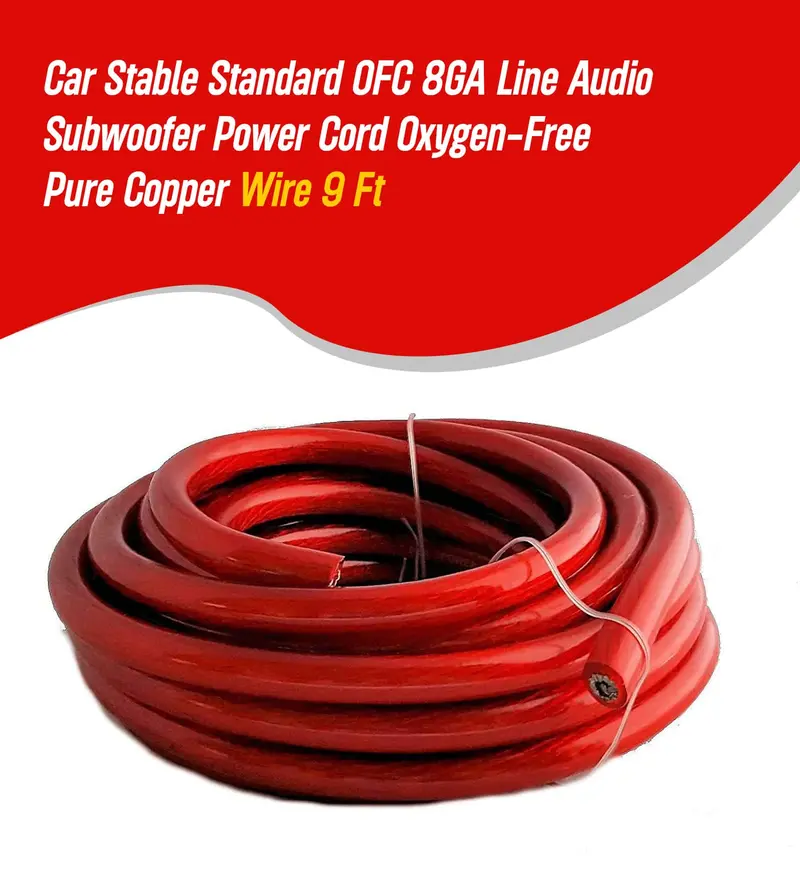 Car Stable Standard Ofc 8Ga Line Audio Subwoofer Power Cord Oxygen-Free Pure Copper Wire 9 Ft 2