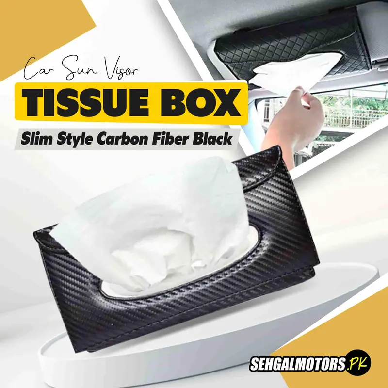 Car Sunvisor Tissue Box Slim Style Carbon Fiber Black 1