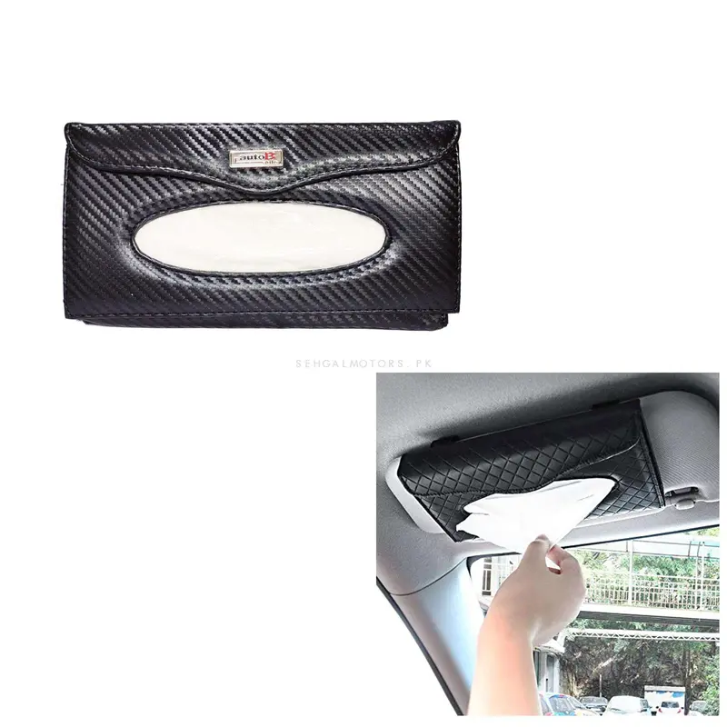 Car Sunvisor Tissue Box Slim Style Carbon Fiber Black 2