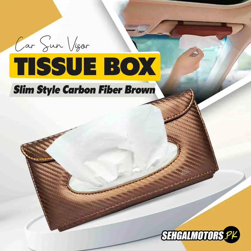 Car Sunvisor Tissue Box Slim Style Carbon Fiber Brown 1