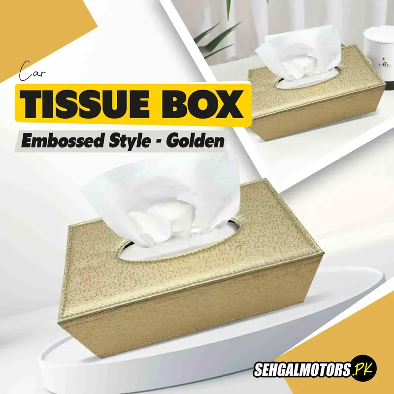 Car Tissue Box Embossed Style - Golden 1