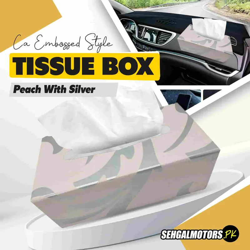 Car Tissue Box Embossed Style Peach With Silver 1
