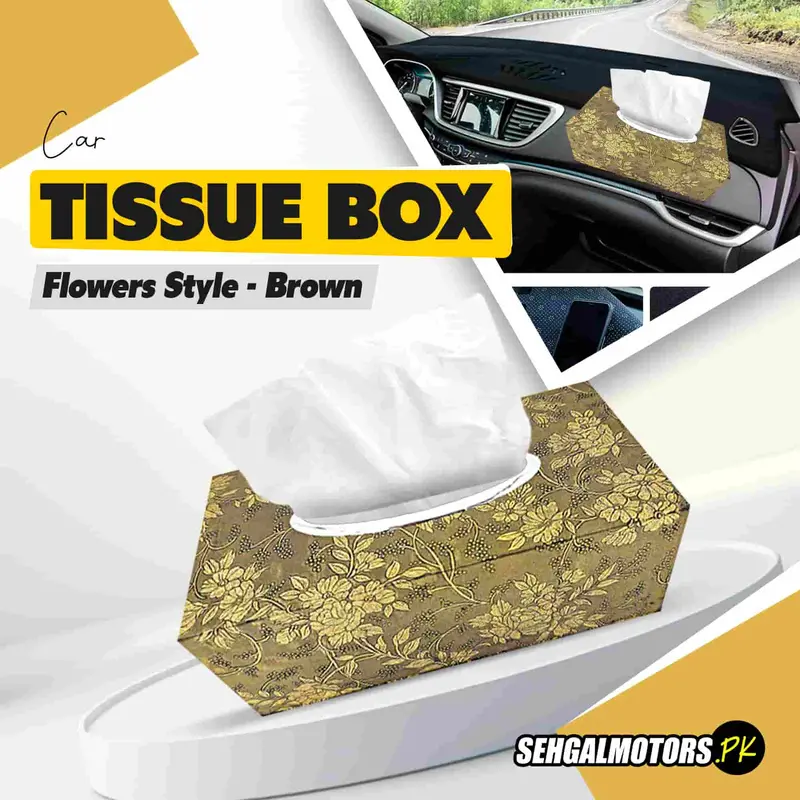 Car Tissue Box Flowers Style - Brown 1