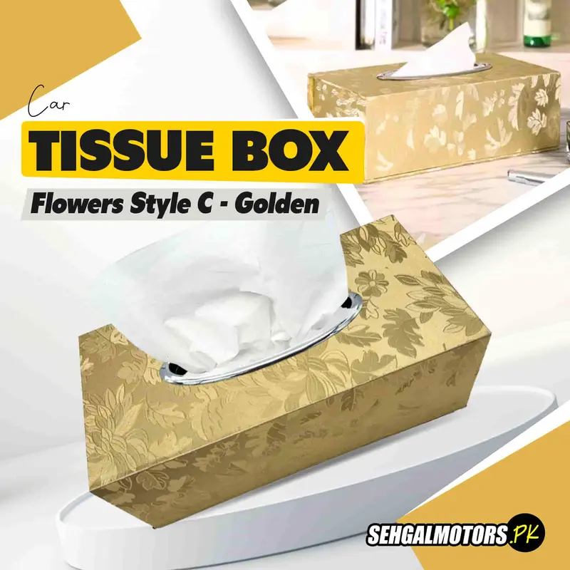 Car Tissue Box Flowers Style C - Golden 1