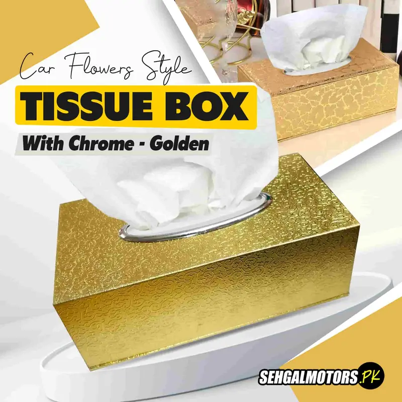 Car Tissue Box Flowers Style With Chrome - Golden 1