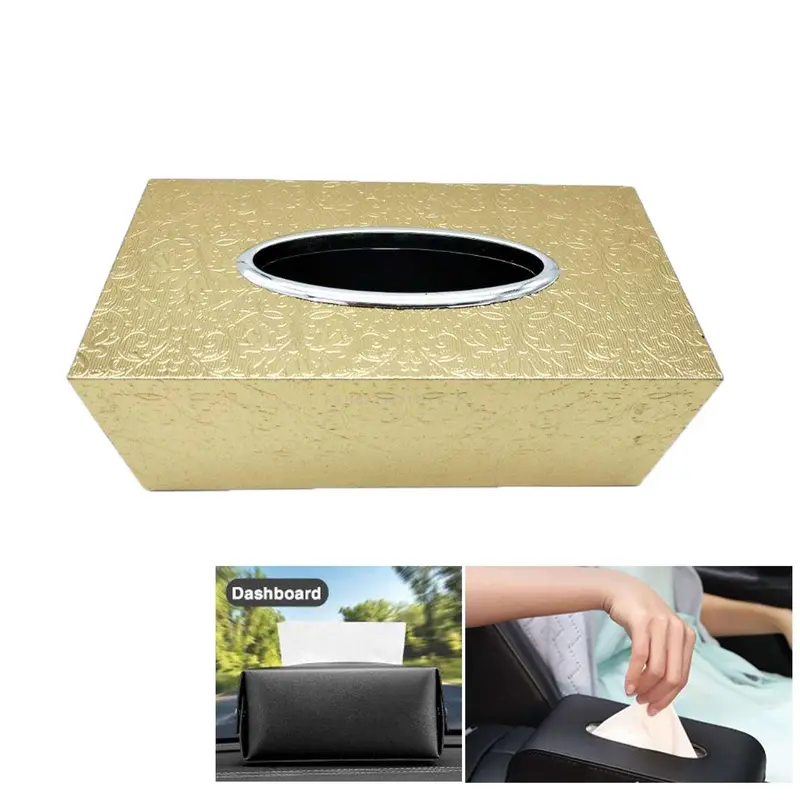 Car Tissue Box Flowers Style With Chrome - Golden 2