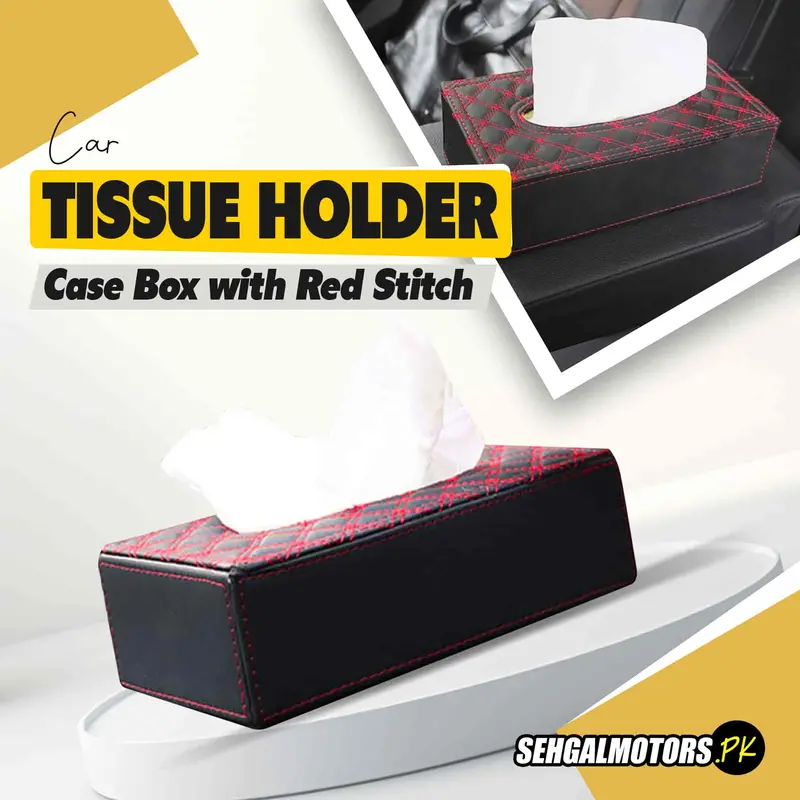 Car Tissue Holder Case Box With Red Stitch 1