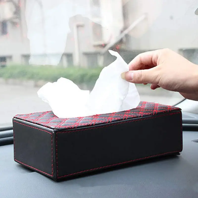 Car Tissue Holder Case Box With Red Stitch 2