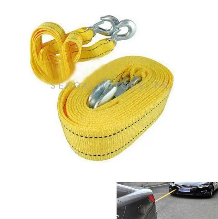 Car Tow Rope Strap Belt - Heavy Duty Polyester With Steel Hooks 1