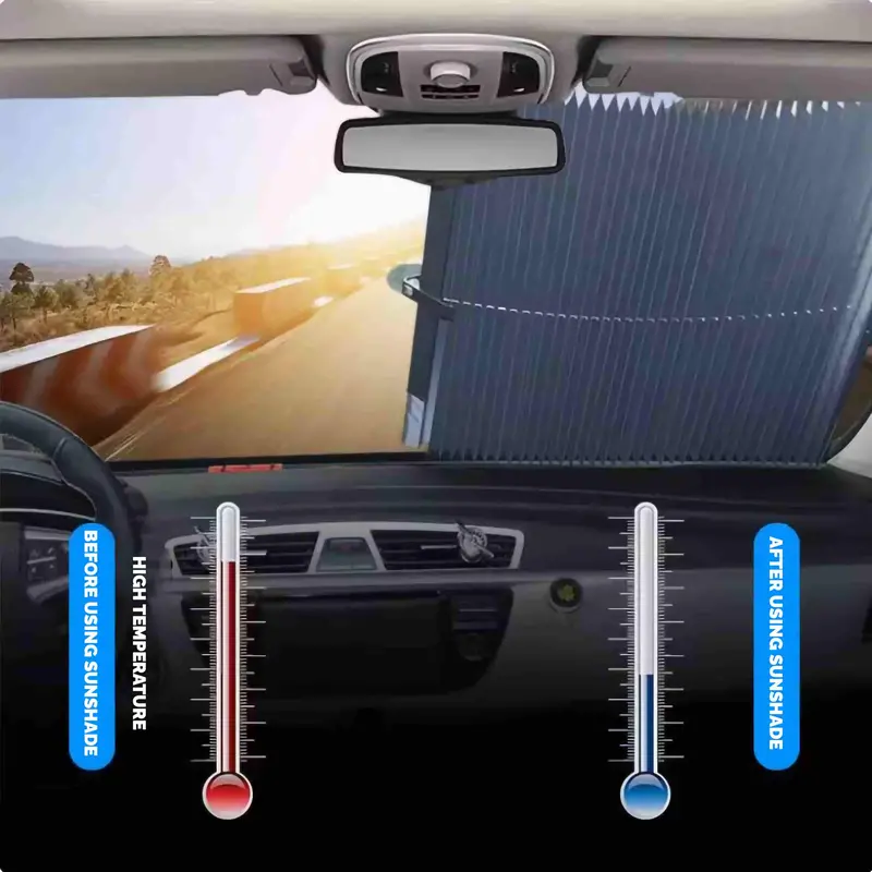 Car Universal Auto Front Screen Sunshade / Sun Shade - Each - Uv Protection | Easy To Use | Rejects Sunlight | Flexible & Foldable 2