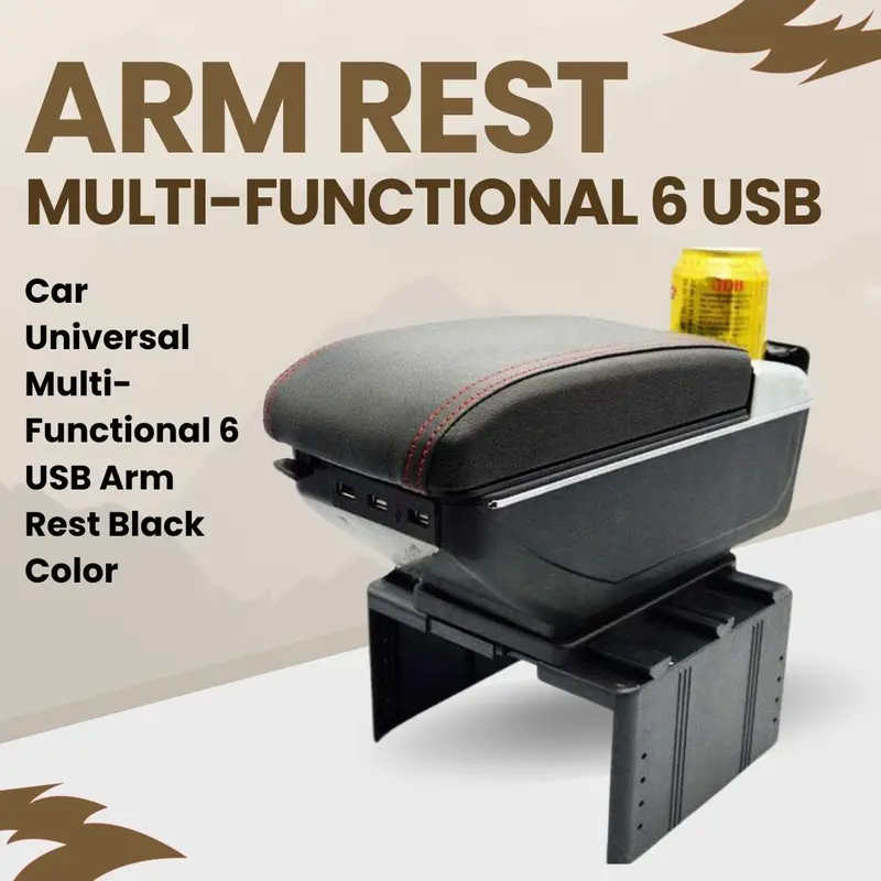 Car Universal Multi-Functional 6 Usb Arm Rest Black Color 1