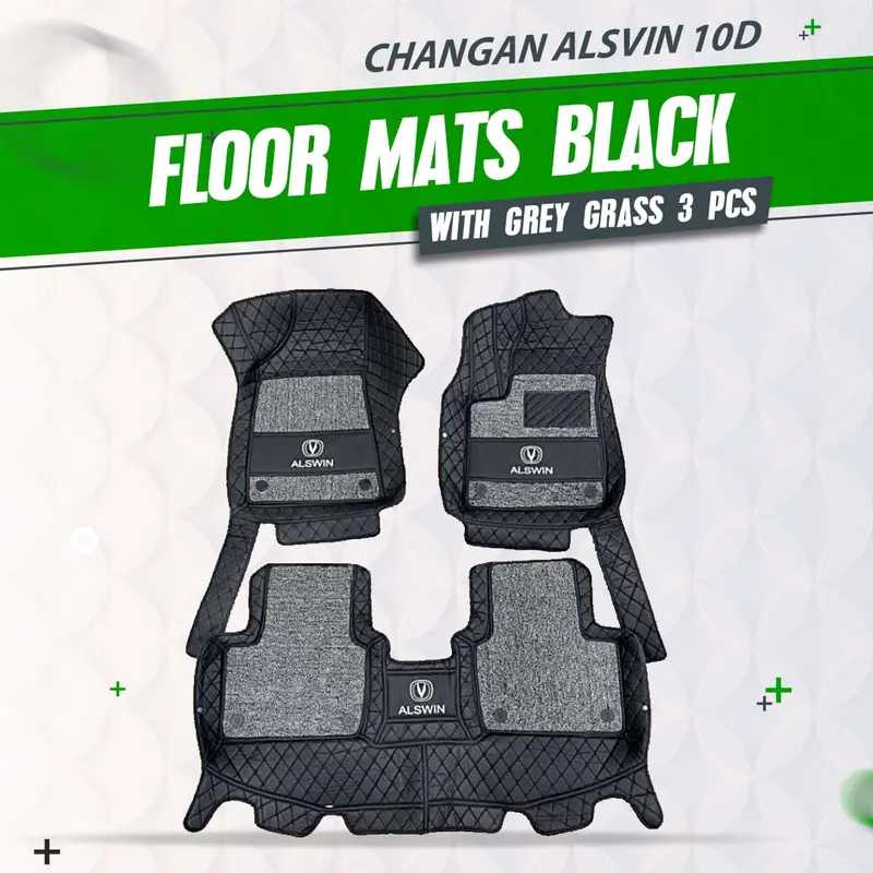 Changan Alsvin 10D Floor Mats Black With Grey Grass 3 Pcs 2021 - 2025 - Mix Thread 1